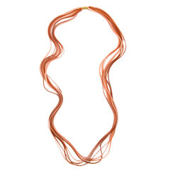 Salmon and copper pleat long necklace by Alexandra Tsoukala